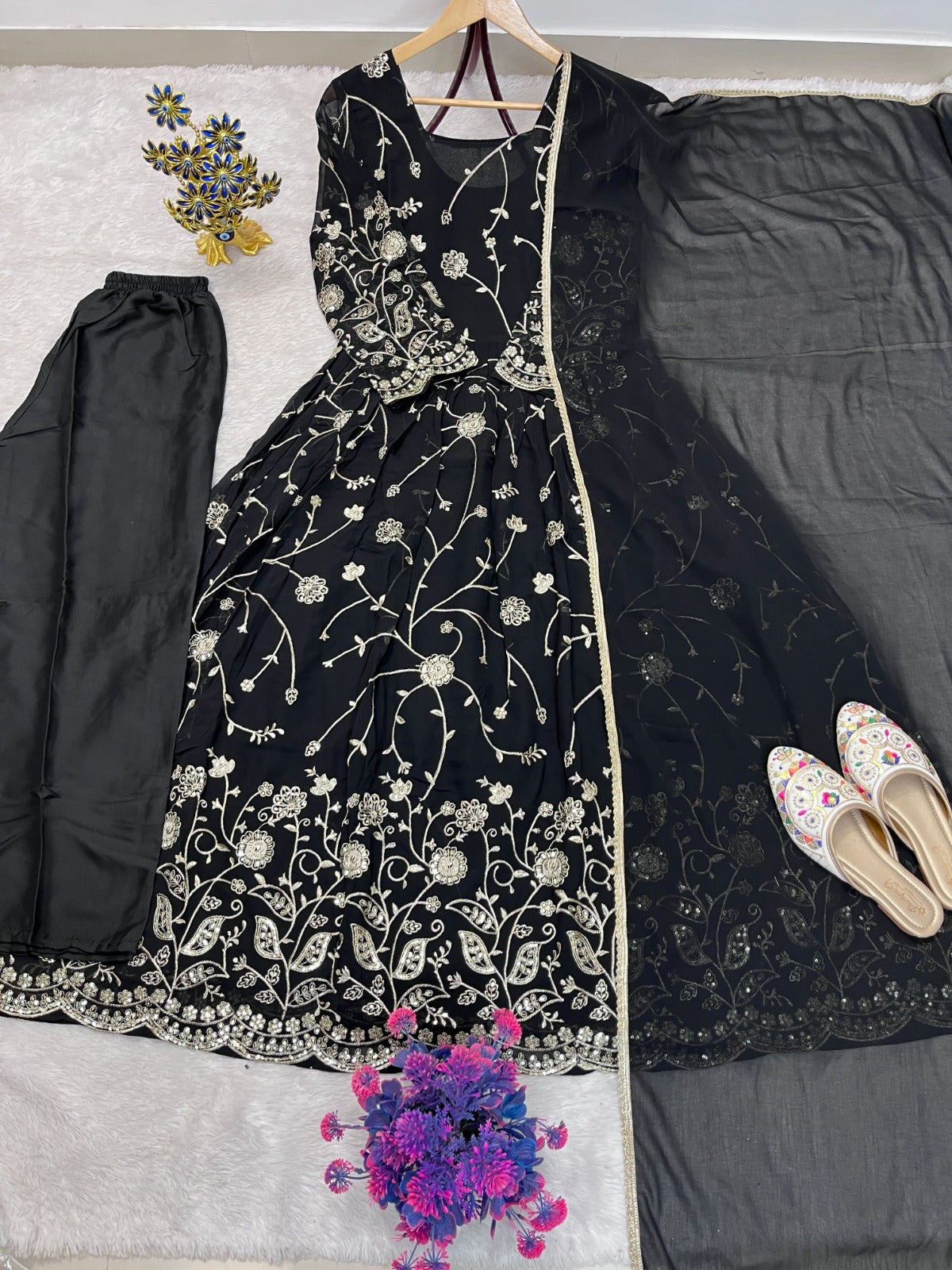 HEAVY EMBROIDERY SEQUENCE WORK GOWN PENT & DUPATTA SET