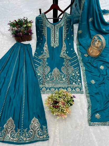 READY TO WEAR 3 PIECE FANCY KURTI WITH PLAZZO AND BEAUTIFUL DUPATTA 🧶