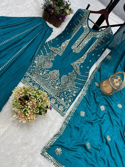 READY TO WEAR 3 PIECE FANCY KURTI WITH PLAZZO AND BEAUTIFUL DUPATTA 🧶