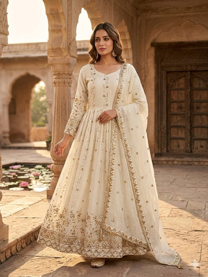 FESTIVAL SPECIAL HEAVY EMBROIDERY SEQUENCE WORK GOWN PENT & DUPATTA SET