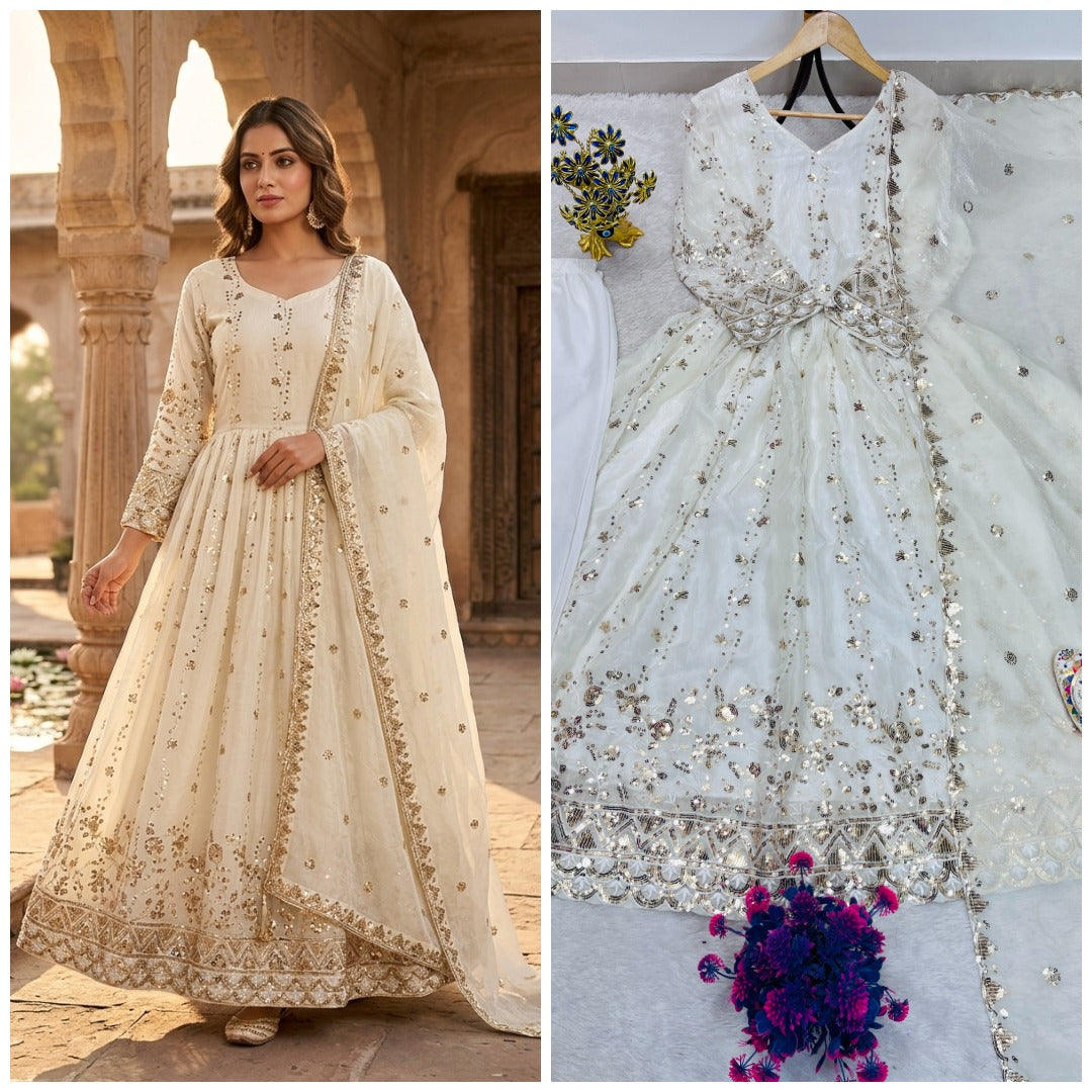 FESTIVAL SPECIAL HEAVY EMBROIDERY SEQUENCE WORK GOWN PENT & DUPATTA SET