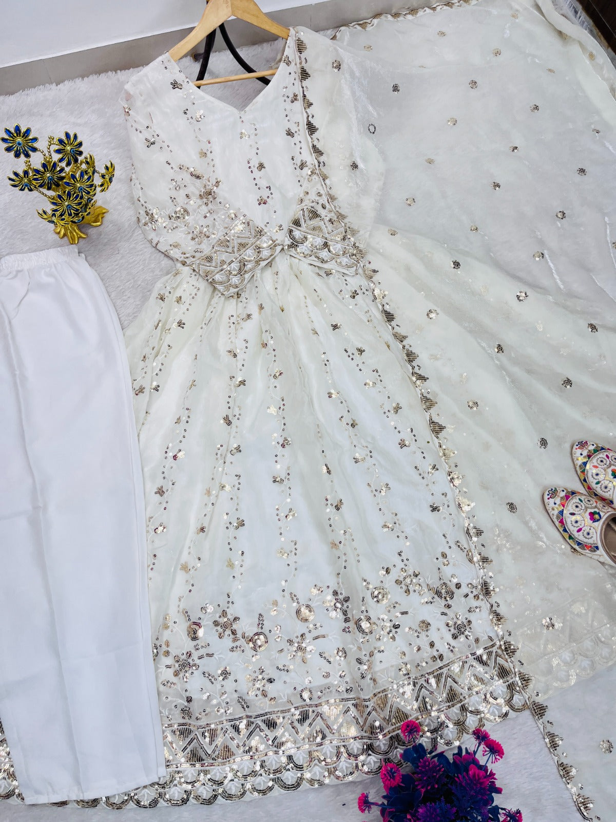 FESTIVAL SPECIAL HEAVY EMBROIDERY SEQUENCE WORK GOWN PENT & DUPATTA SET
