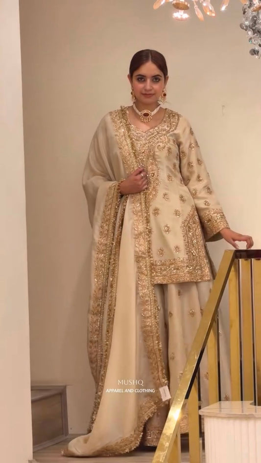 Đěsigner Party Wear Look Pur Chinon Silk Top Plazzo & Dupatta Set