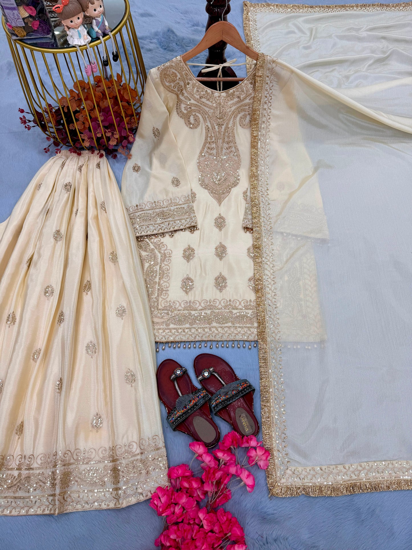 FESTIVAL SPECIAL HEAVY EMBROIDERY SEQUENCE WORK GOWN PENT & DUPATTA SET