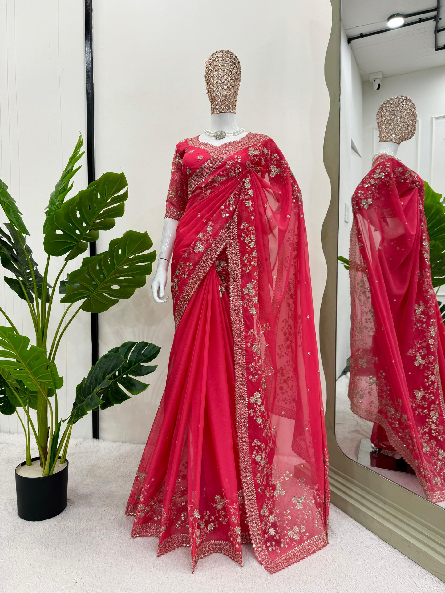 Looking some one for this same colour beautiful Designer Saree on Tibby silk Febric with Thred & Sequnce work and Blouse on also Tibby Silk Febric With Thred & Sequnce work