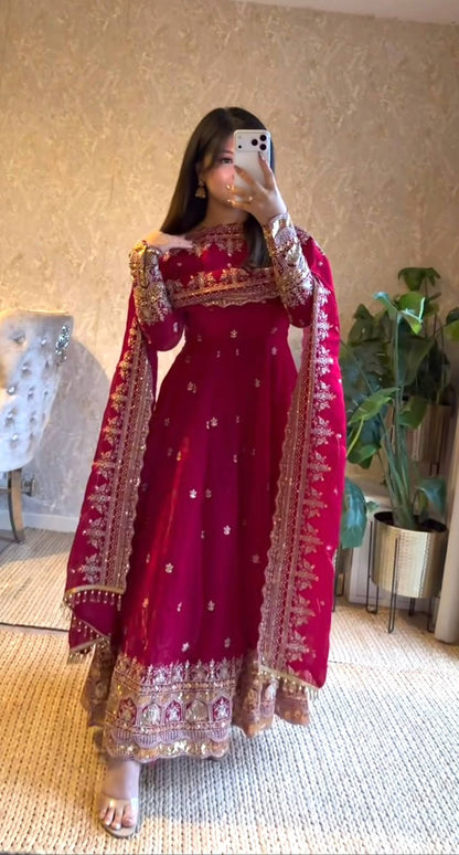 Elegant Embroidery Work With Designer Anarkali Three Piece Set"*