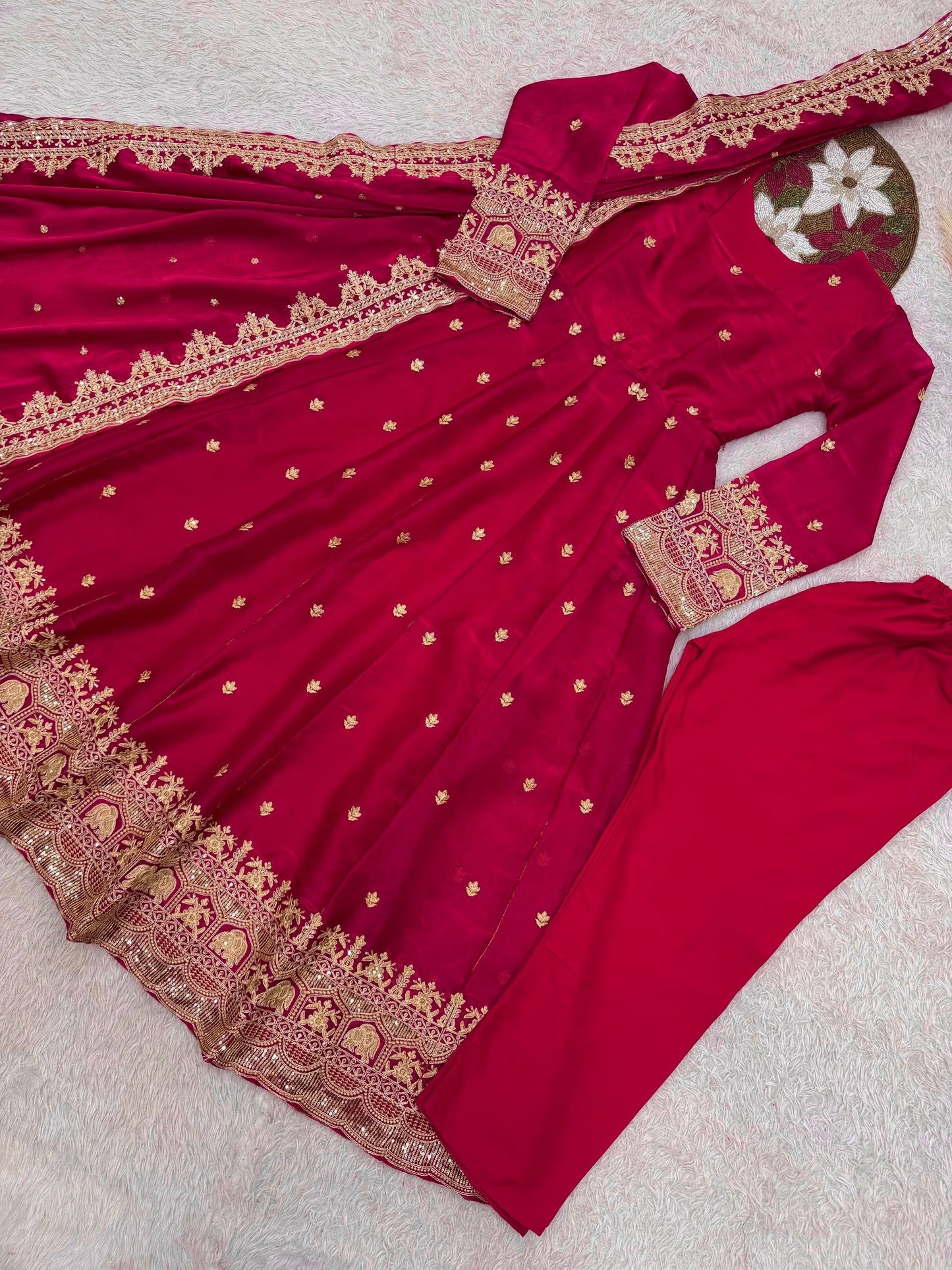 Elegant Embroidery Work With Designer Anarkali Three Piece Set"*