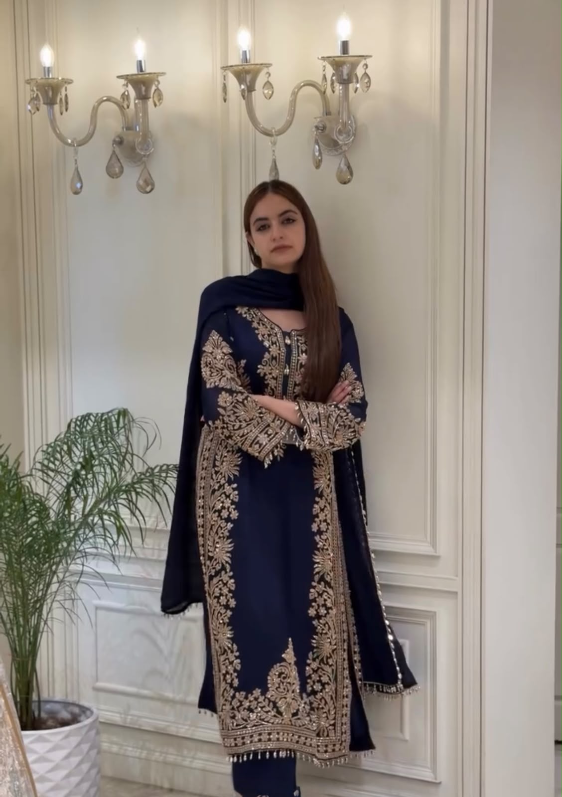 Đěsigner Party Wear Look Pur Heavy Faux Georgette Top Plazzo & Dupatta Set👗