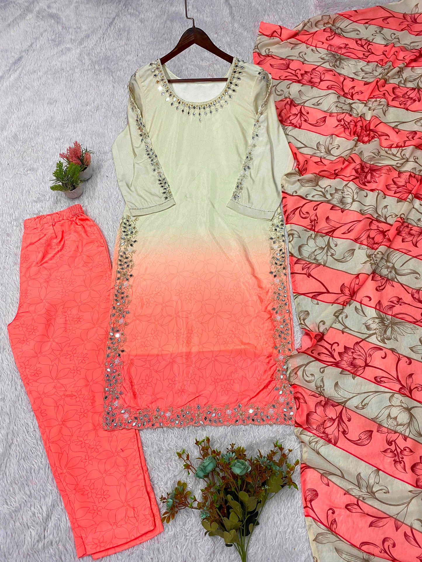 THIS WEDDING SEASON WEAR OUR BEAUTIFUL BEADS WITH REAL MIRROR EMBROIDERED TOP , PANT WITH DUPATTA