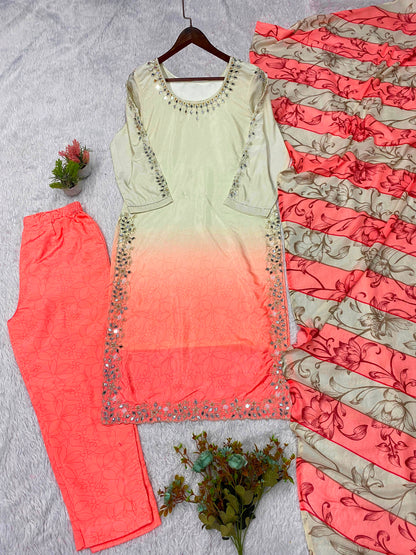 THIS WEDDING SEASON WEAR OUR BEAUTIFUL BEADS WITH REAL MIRROR EMBROIDERED TOP , PANT WITH DUPATTA