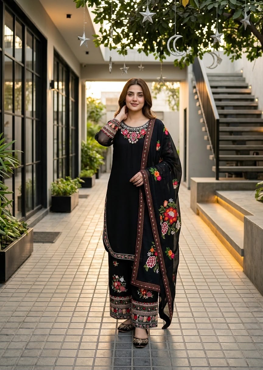 DESIGNER  WEAR HEAVY EMBROIDERY THREAD WORK 3 PIS SUIT SET