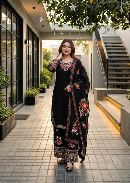 DESIGNER  WEAR HEAVY EMBROIDERY THREAD WORK 3 PIS SUIT SET