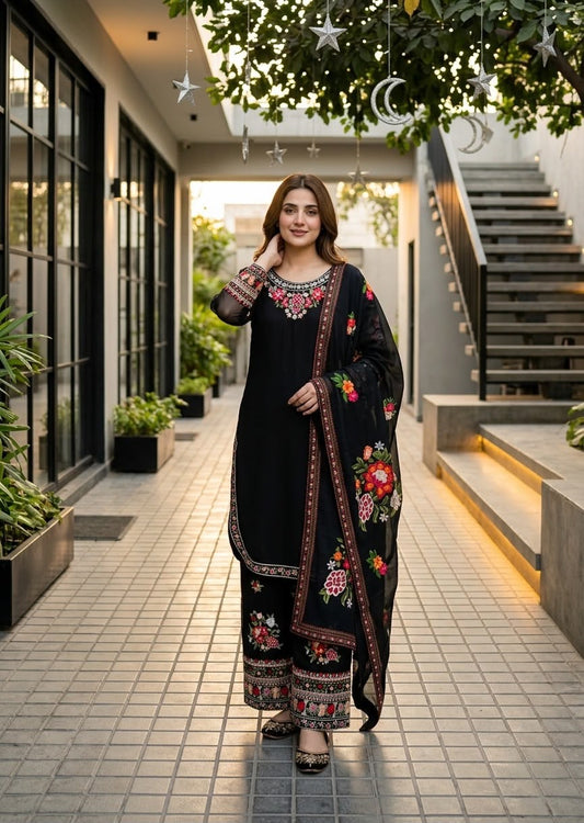 DESIGNER  WEAR HEAVY EMBROIDERY THREAD WORK 3 PIS SUIT SET