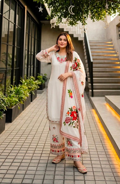 DESIGNER  WEAR HEAVY EMBROIDERY THREAD WORK 3 PIS SUIT SET