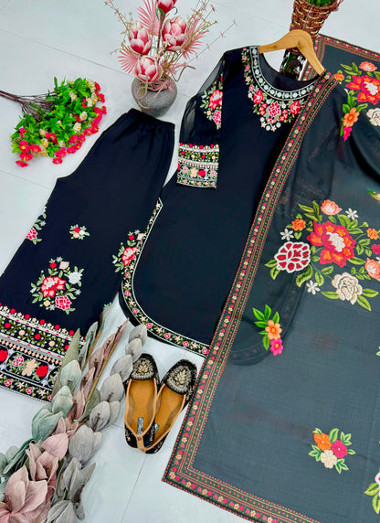 DESIGNER  WEAR HEAVY EMBROIDERY THREAD WORK 3 PIS SUIT SET