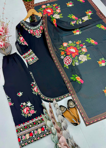 DESIGNER  WEAR HEAVY EMBROIDERY THREAD WORK 3 PIS SUIT SET