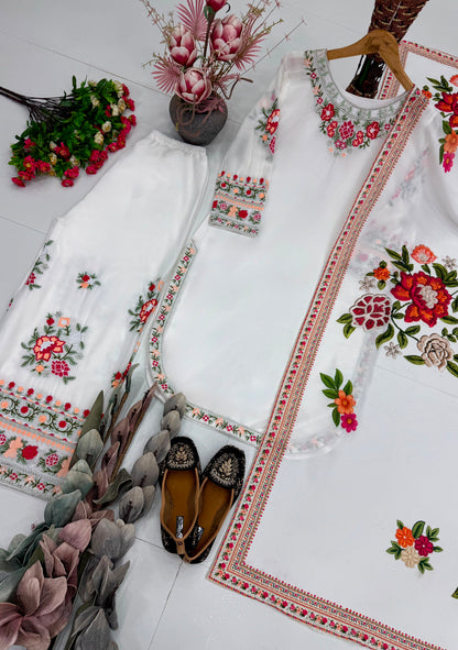 DESIGNER  WEAR HEAVY EMBROIDERY THREAD WORK 3 PIS SUIT SET
