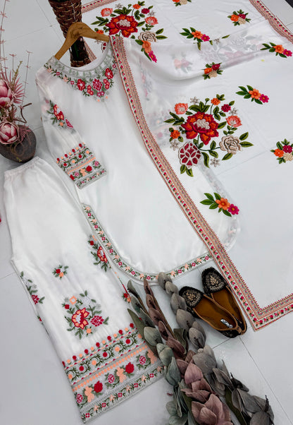 DESIGNER  WEAR HEAVY EMBROIDERY THREAD WORK 3 PIS SUIT SET