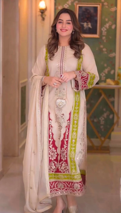 Đěsigner Party Wear Look Pur Roman Silk Top & Bottom With Dupatta set