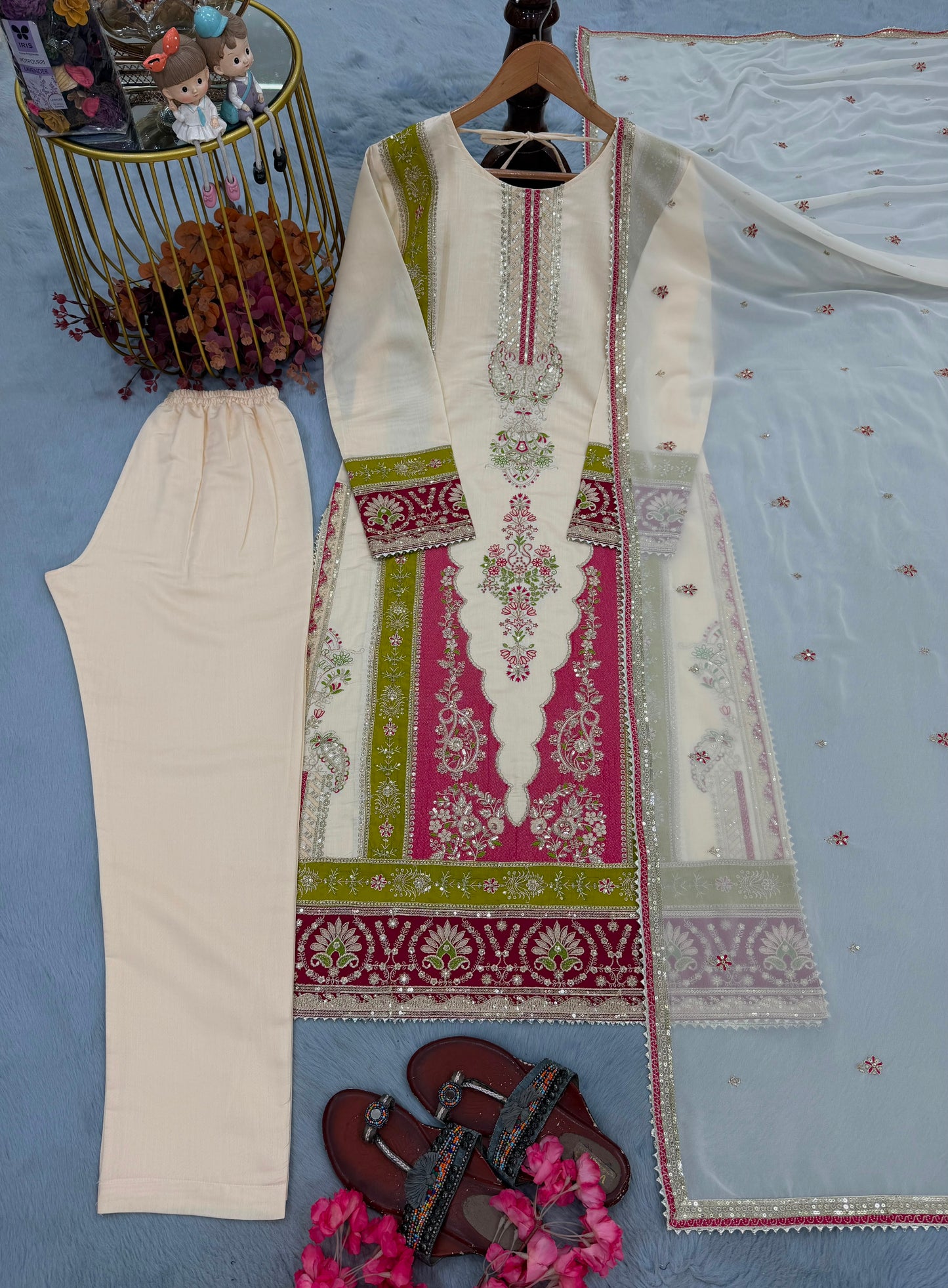 Đěsigner Party Wear Look Pur Roman Silk Top & Bottom With Dupatta set