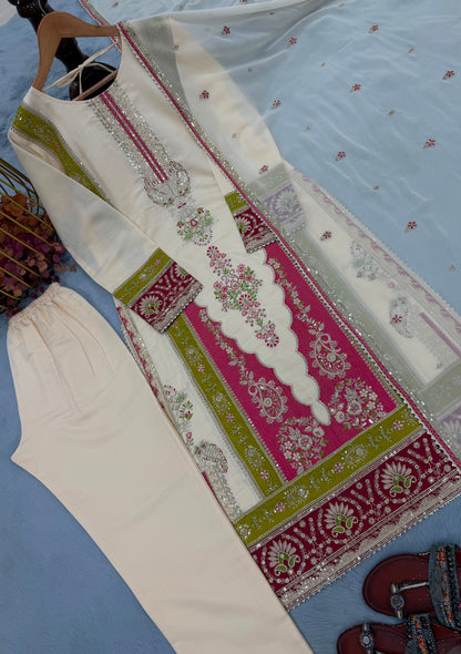 Đěsigner Party Wear Look Pur Roman Silk Top & Bottom With Dupatta set