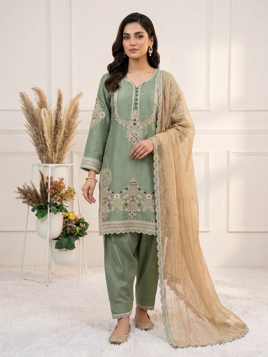 THIS SEASON, TRY OUR DESIGNER CORDING WITH SEQUENCE EMBROIDERED WORKED TOP SALWAAR WITH DUPATTA
