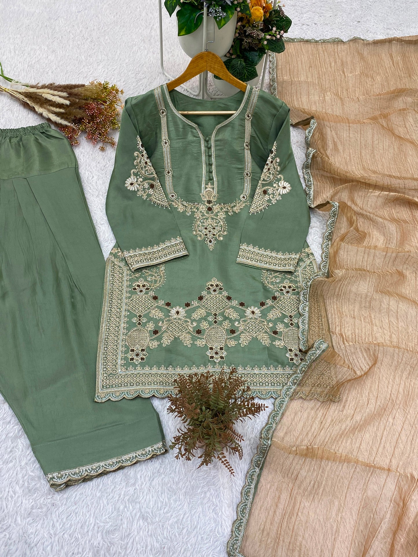 THIS SEASON, TRY OUR DESIGNER CORDING WITH SEQUENCE EMBROIDERED WORKED TOP SALWAAR WITH DUPATTA