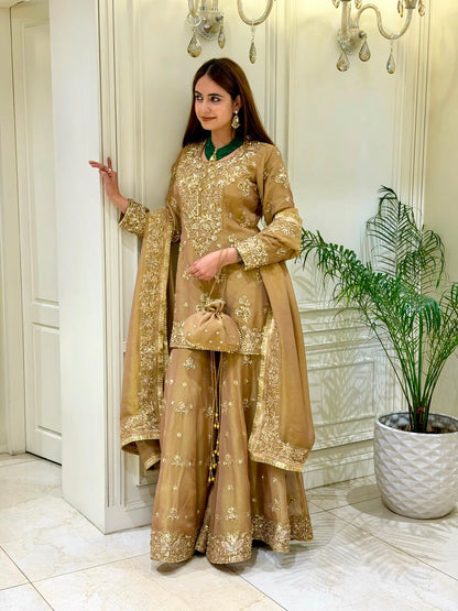 Đěsigner Party Wear Look Pur Nc Moss Silk Top & Palazzo With Dupatta set