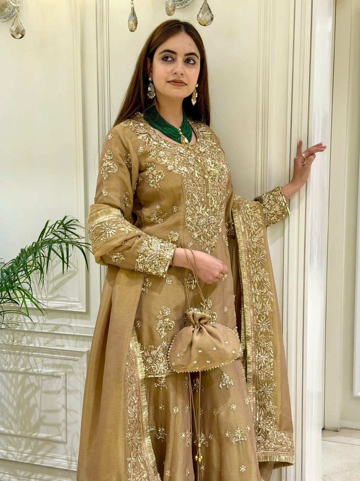 Đěsigner Party Wear Look Pur Nc Moss Silk Top & Palazzo With Dupatta set