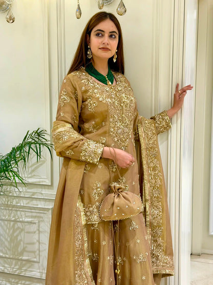 Đěsigner Party Wear Look Pur Nc Moss Silk Top & Palazzo With Dupatta set