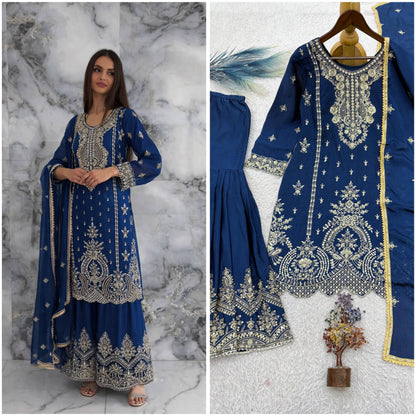 Ready To Wear Collection 3 Piece Fancy Top With Beautiful Sharara And Dupatta