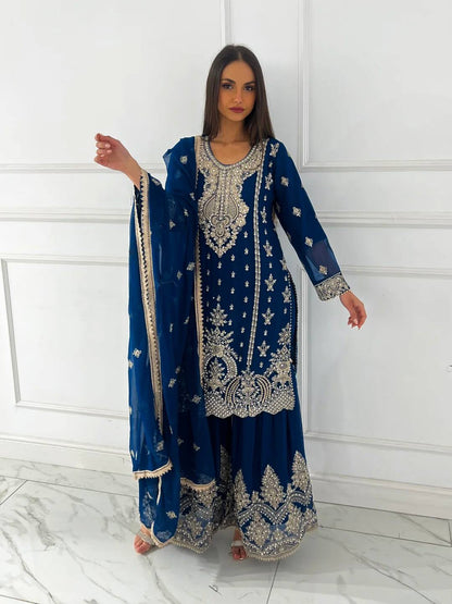 Ready To Wear Collection 3 Piece Fancy Top With Beautiful Sharara And Dupatta