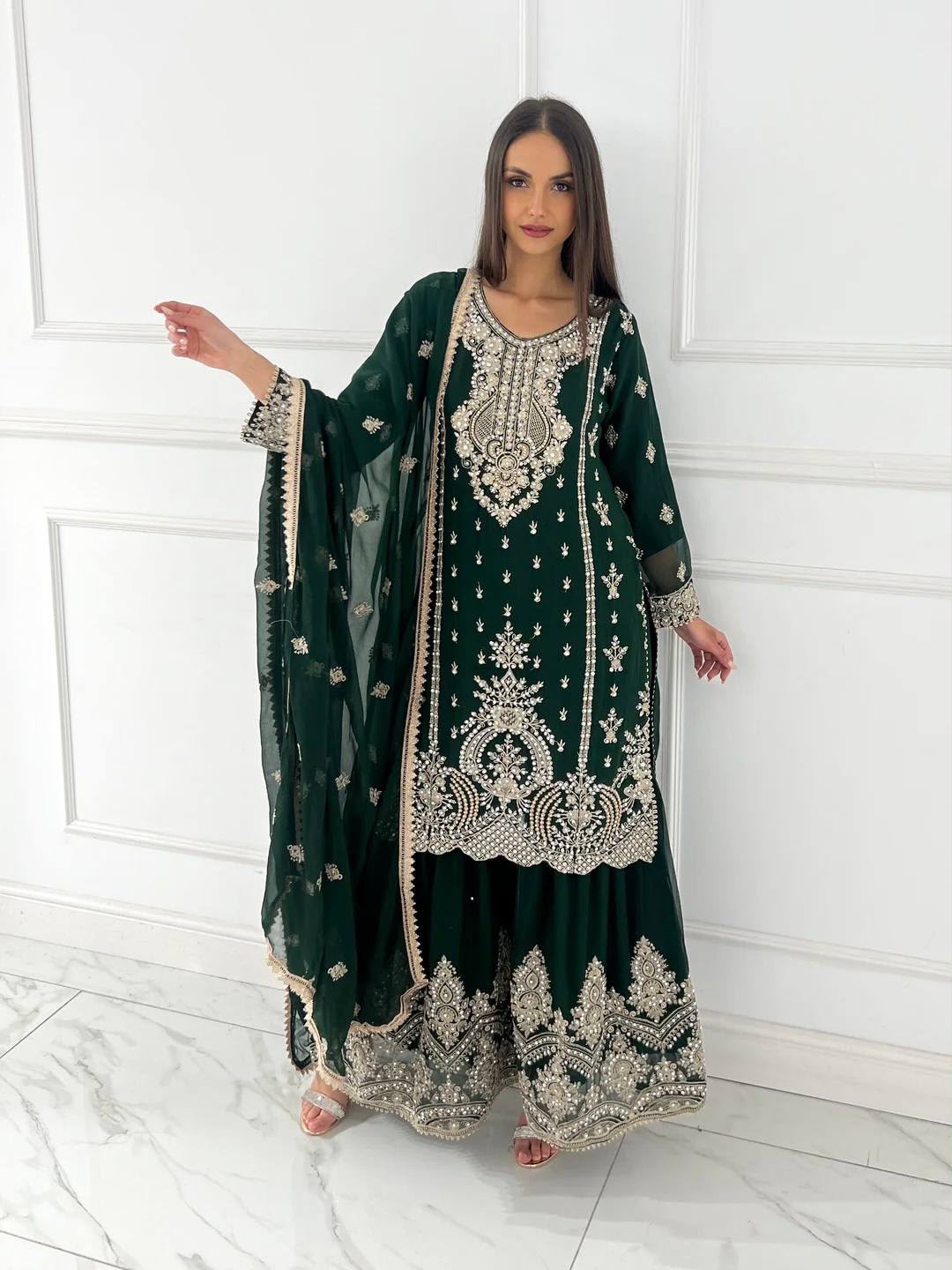 Ready To Wear Collection 3 Piece Fancy Top With Beautiful Sharara And Dupatta