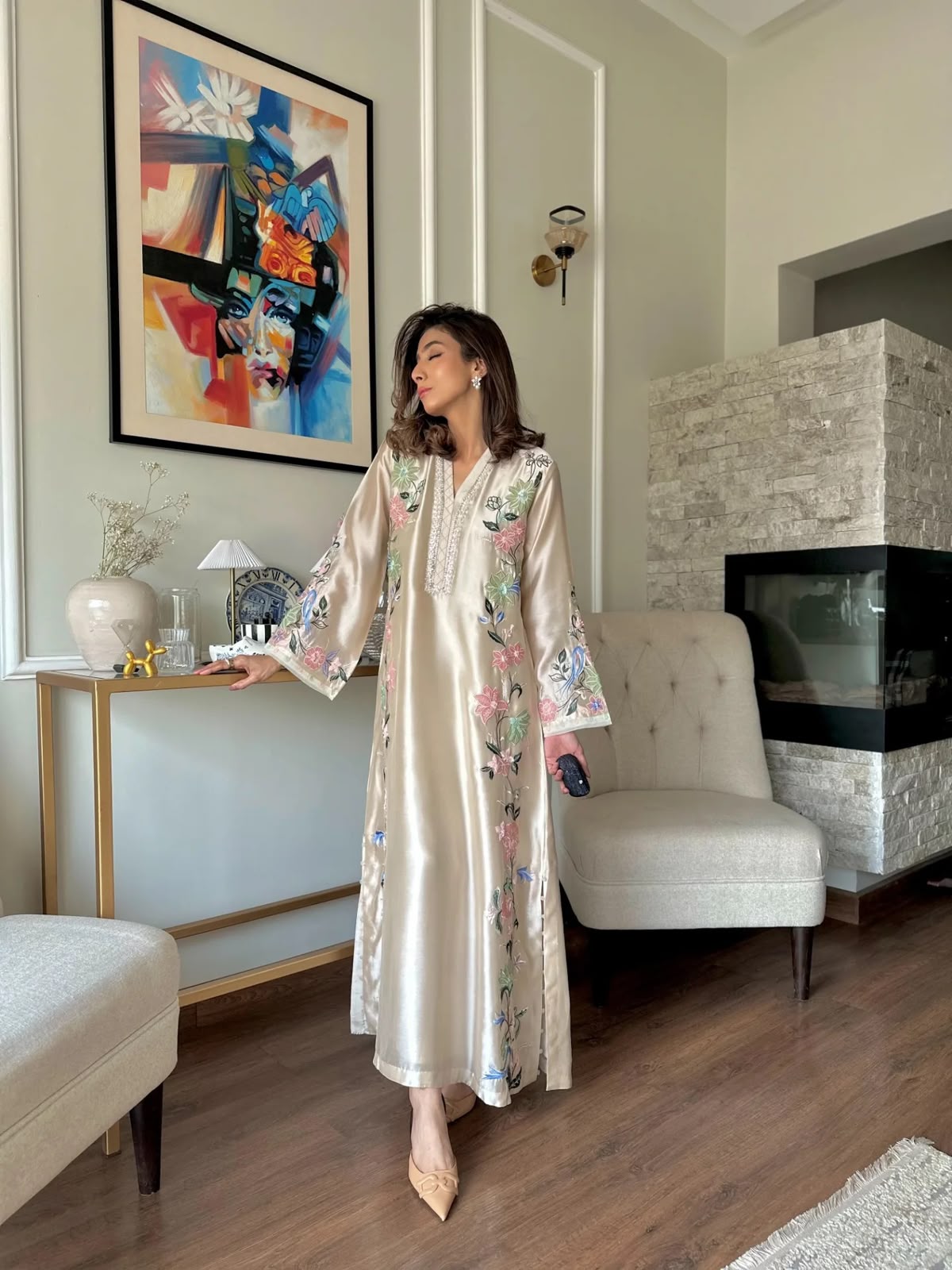 Đěsigner Party Wear Look Pur Roman Glass Over Size Long Kaftan & Bottom With Dupatta set