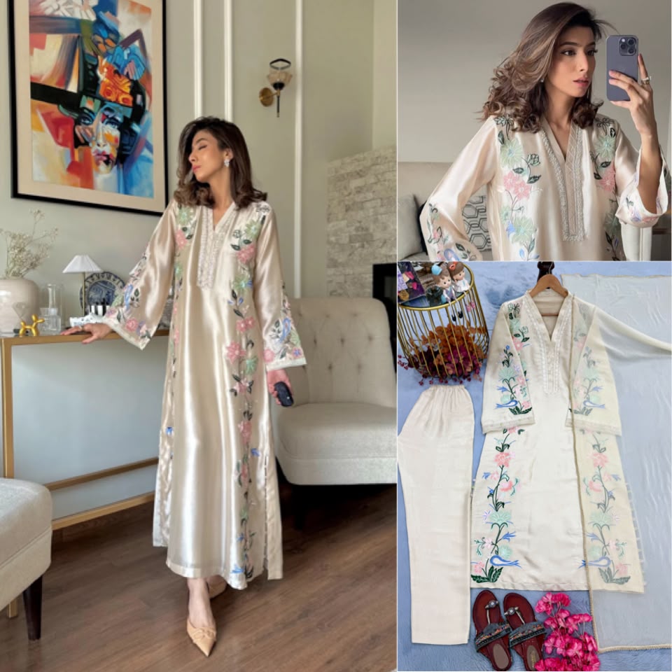 Đěsigner Party Wear Look Pur Roman Glass Over Size Long Kaftan & Bottom With Dupatta set
