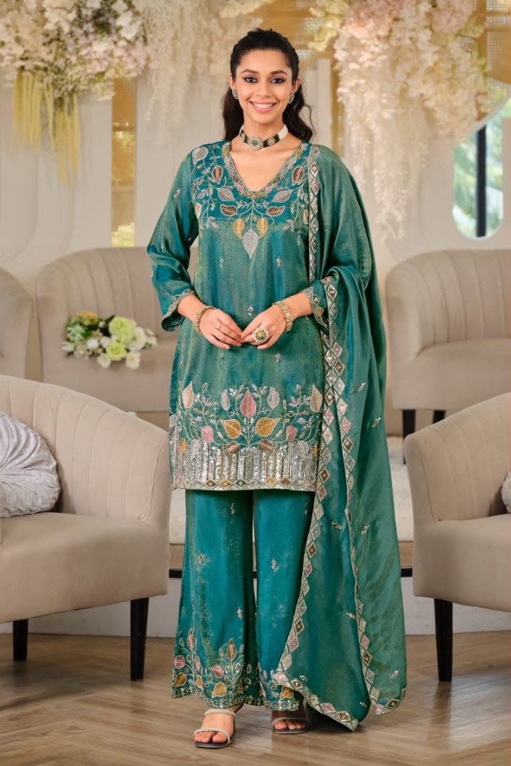 New Design Trending Nc Moss Silk Top&Palazzo&Dupatta