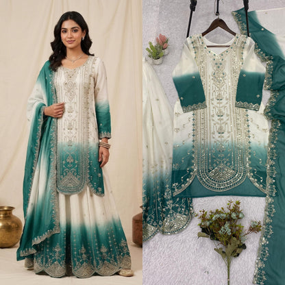 THIS WEDDING SEASON WEAR OUR BEAUTIFUL SEQUENCE EMBROIDERED TOP , PLAZZO WITH DUPATTA