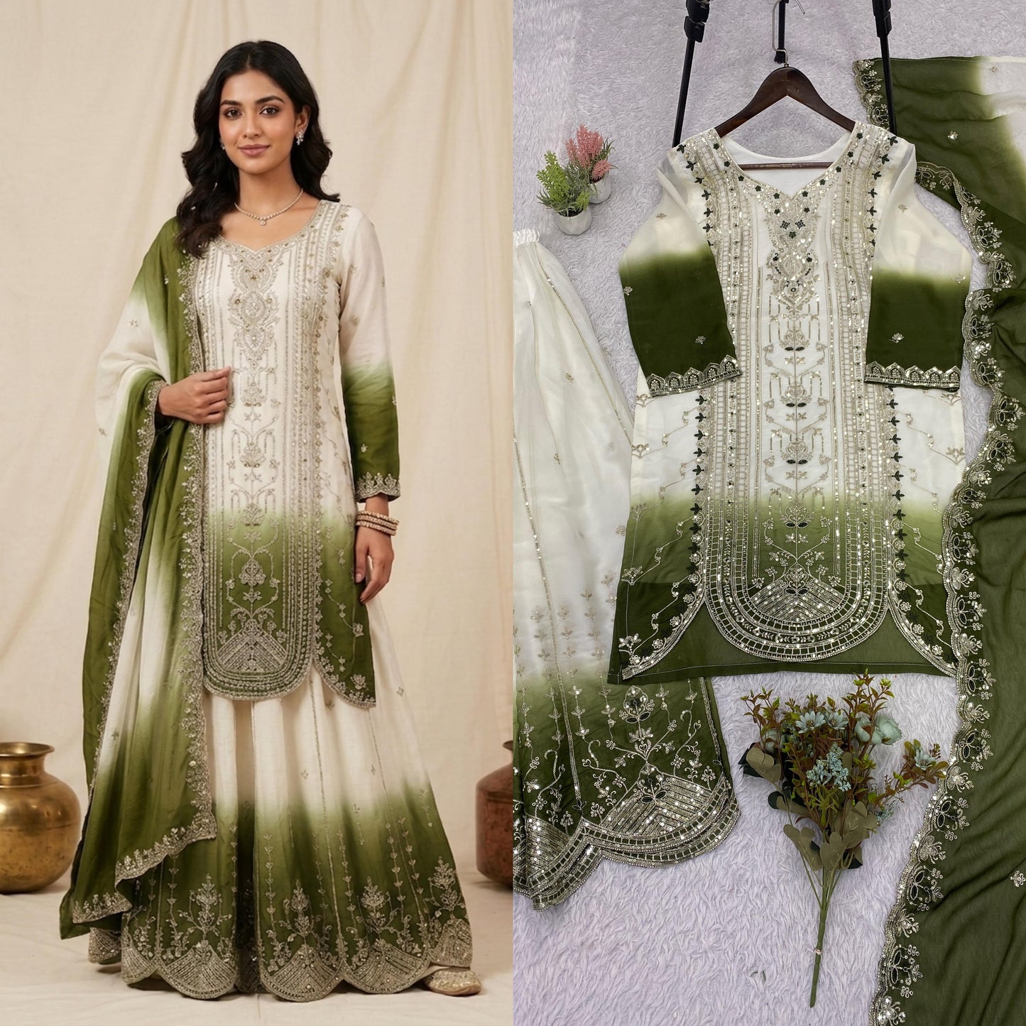 THIS WEDDING SEASON WEAR OUR BEAUTIFUL SEQUENCE EMBROIDERED TOP , PLAZZO WITH DUPATTA