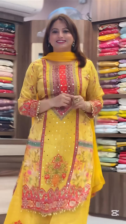 Bring elegance to your wardrobe with this beautifully designed *Digital Print Set with Real Mirror Work* – perfect for every occasion where you want to shine effortlessly! 💃💫