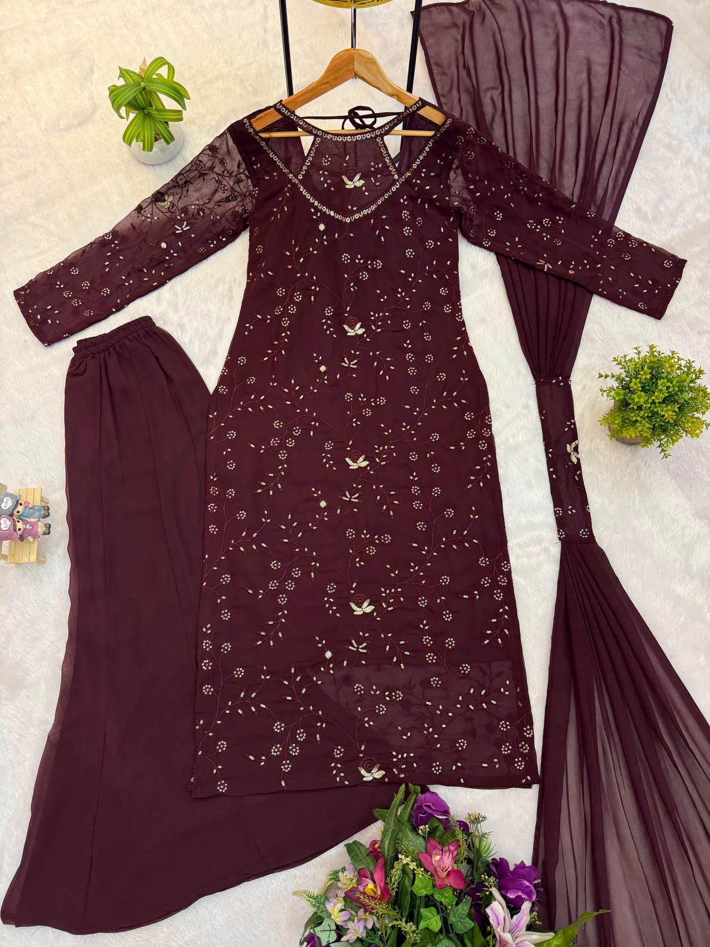 WE ARE LAUNCHING NEW SUPERHIT TRENDING FESTIVE COLLECTION KURTI, PENT & DUPATTA SET WITH EMBROIDERY WORK ON FAUX GEORGETTE FABRIC