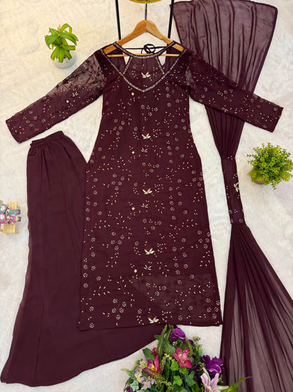 WE ARE LAUNCHING NEW SUPERHIT TRENDING FESTIVE COLLECTION KURTI, PENT & DUPATTA SET WITH EMBROIDERY WORK ON FAUX GEORGETTE FABRIC
