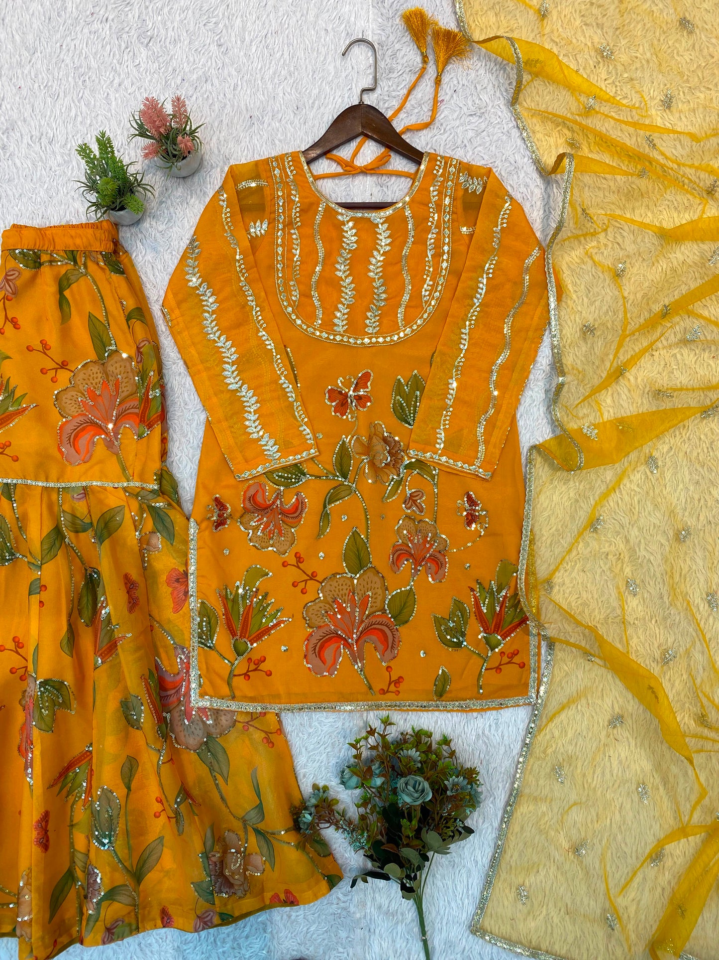 THIS WEDDING SEASON WEAR OUR BEAUTIFUL SEQUENCE EMBROIDERED WORKED TOP , SARARA WITH DUPATTA