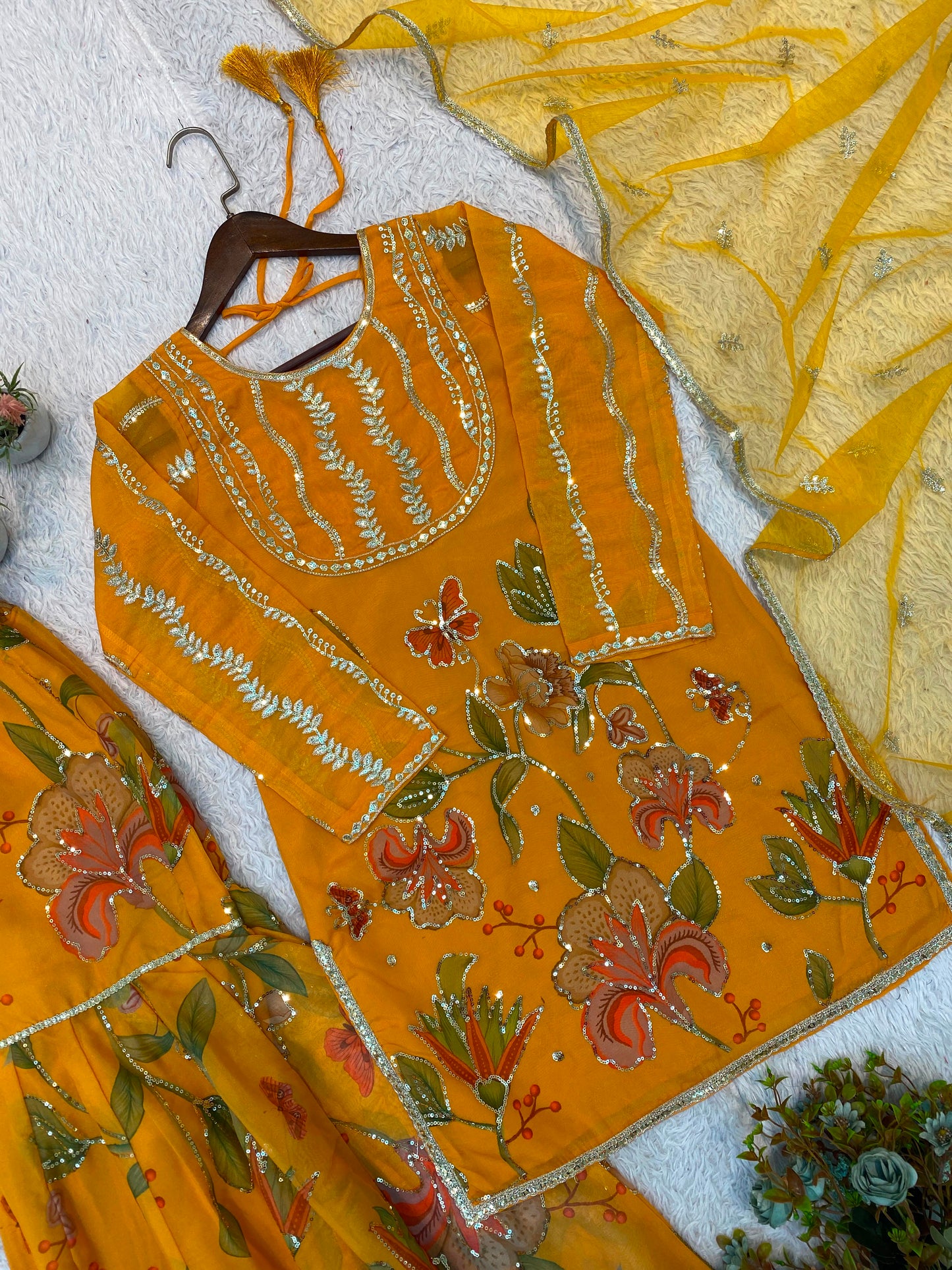 THIS WEDDING SEASON WEAR OUR BEAUTIFUL SEQUENCE EMBROIDERED WORKED TOP , SARARA WITH DUPATTA