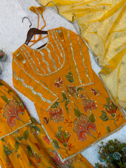 THIS WEDDING SEASON WEAR OUR BEAUTIFUL SEQUENCE EMBROIDERED WORKED TOP , SARARA WITH DUPATTA