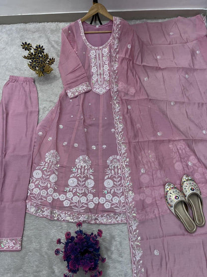 DESIGNER FESTIVE HEAVY EMBROIDERY SEQUENCE WORK GOWN PENT & DUPATTA SET