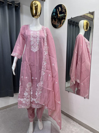 DESIGNER FESTIVE HEAVY EMBROIDERY SEQUENCE WORK GOWN PENT & DUPATTA SET
