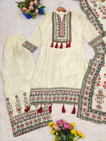 Bring elegance & shine to your festive look with this *premium Chinnon Silk 3-Piece Set*