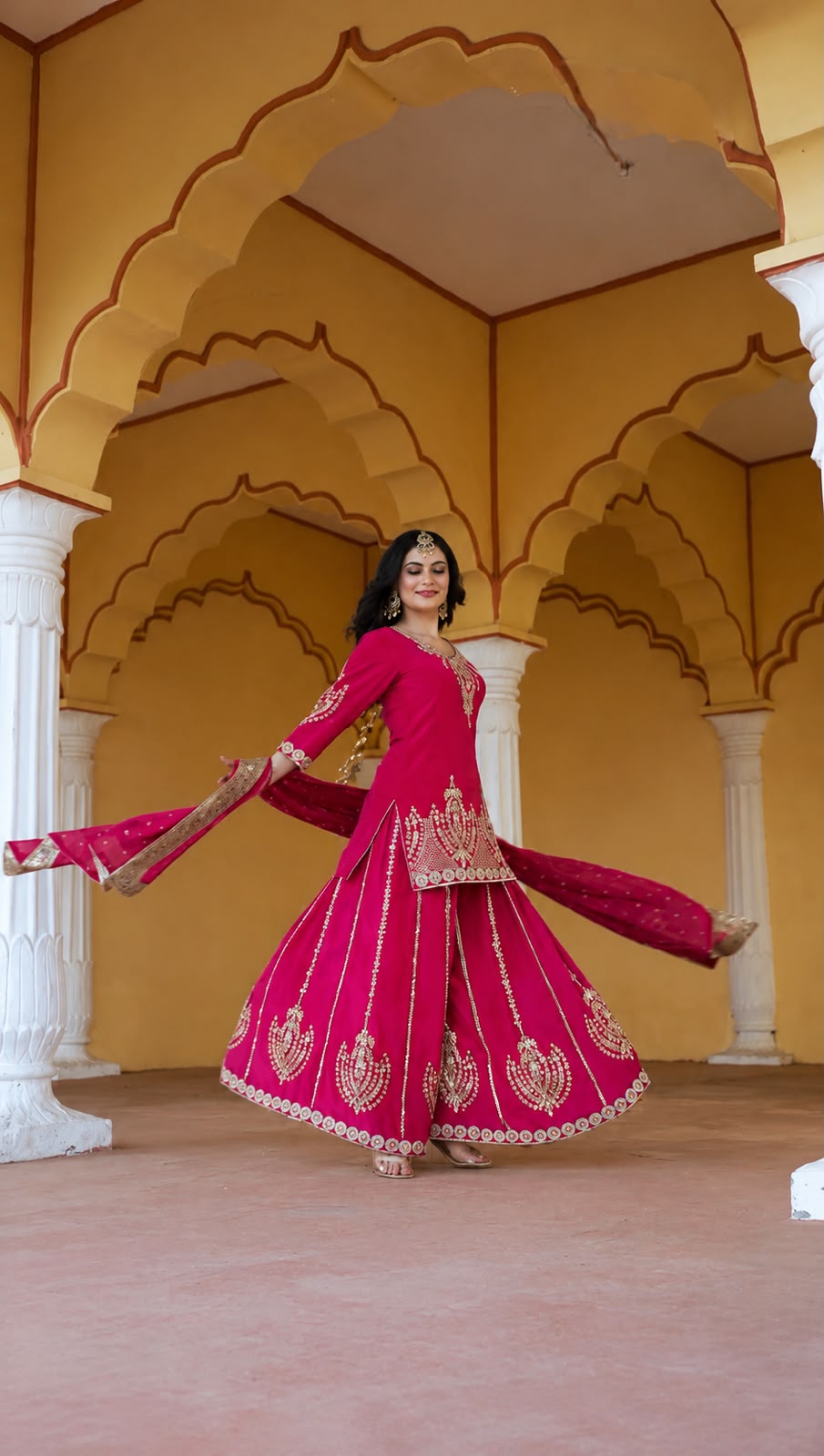 READY TO WEAR COLLECTION 3 PIECE FANCY KURTI WITH BEAUTIFUL PLAZZO AND DUPATTA