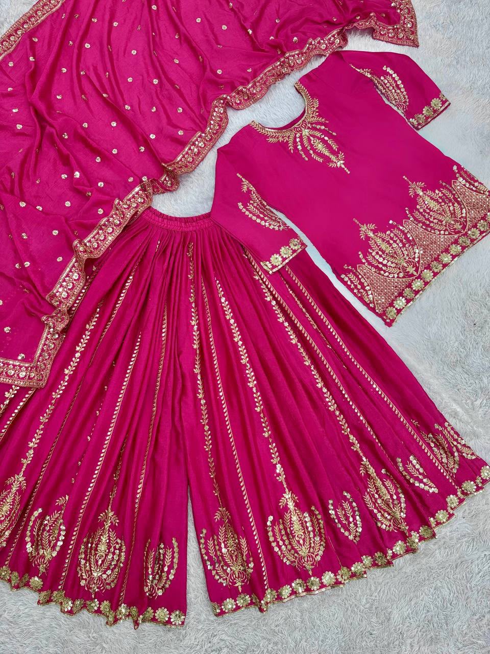 READY TO WEAR COLLECTION 3 PIECE FANCY KURTI WITH BEAUTIFUL PLAZZO AND DUPATTA