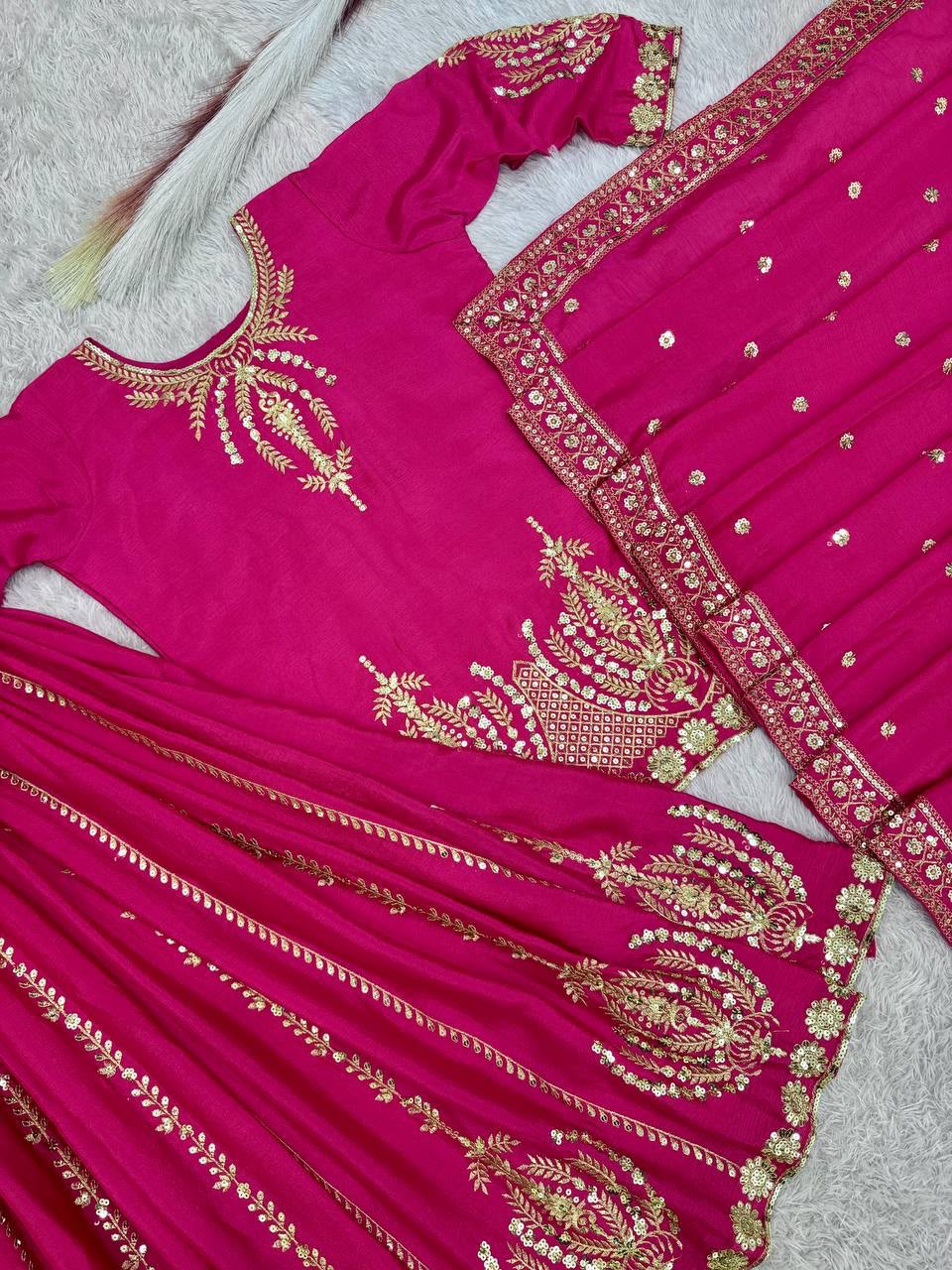 READY TO WEAR COLLECTION 3 PIECE FANCY KURTI WITH BEAUTIFUL PLAZZO AND DUPATTA